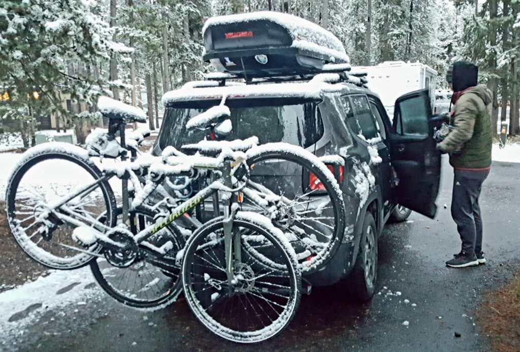 snowy spring teton bike trip