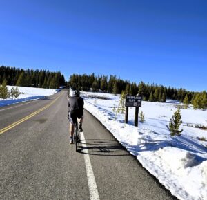 spring biking through yellowstone